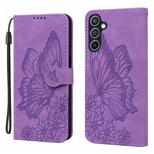 Samsung Galaxy A16 5G Retro Skin Feel Butterflies Embossing Horizontal Flip Leather Phone Case - Purple